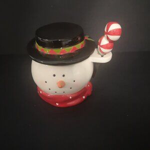 Ganz Holiday Snowman Ceramic Dip Bowl with Lid & Includes Spreader 5" High